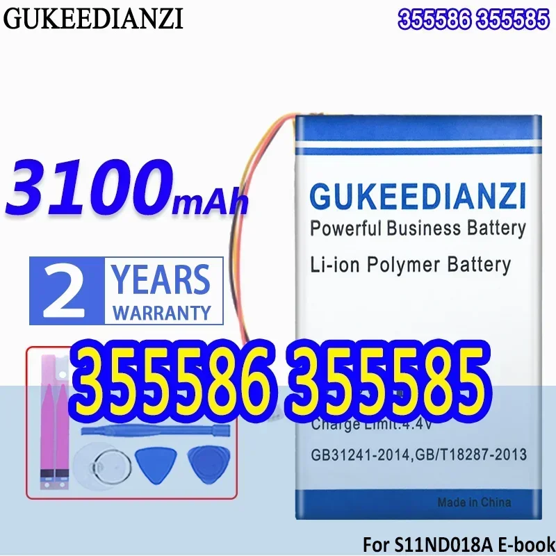 High Capacity GUKEEDIANZI Battery 355586 3100mAh For S11ND018A E-book for ONYX BBA10 355585 for psp DVR 305585 Digital Batteries