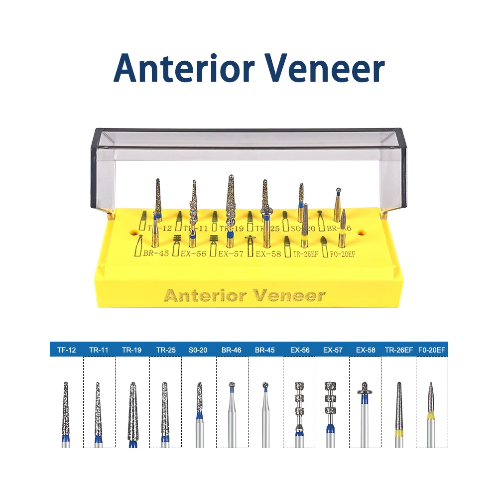 

Dental Diamond Burs for Ceramic Porcelain Veneer and Broken Crown Set High Speed Repair All Purpose Prep Polishing Drill Bit