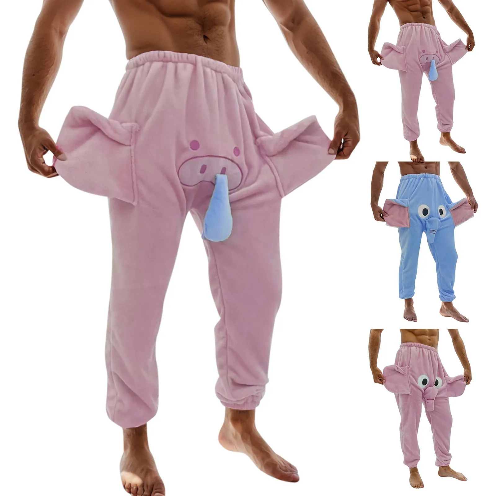 Mannen Broek Een Grappige Olifant Vorm Boxer Nieuwigheid Pyjamabroek Winter Warm Comfortabel Casual Homewear Kostuum Voor Mannen 2024