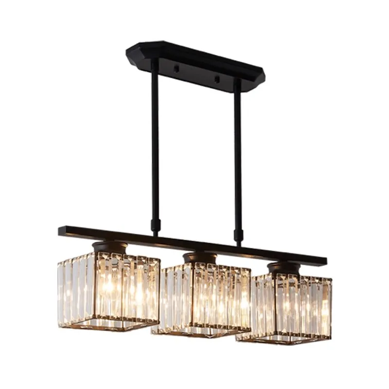 

Modern Light Luxury Style Restaurant Chandelier Simple Atmospheric 3 Heads Dining Table Long Square Living Room Crystal Chandeli