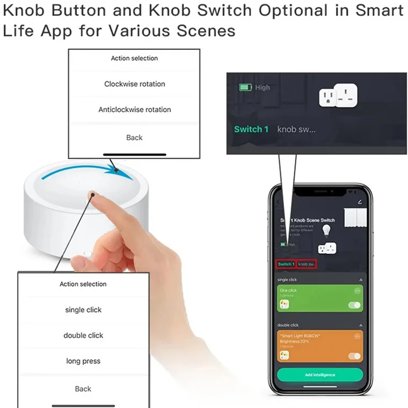 

B52C Tuya Zigbee Knob Switch Wireless Scene Button Rotatable Dimmer Switch Smart Home Automation Linkage Remoter
