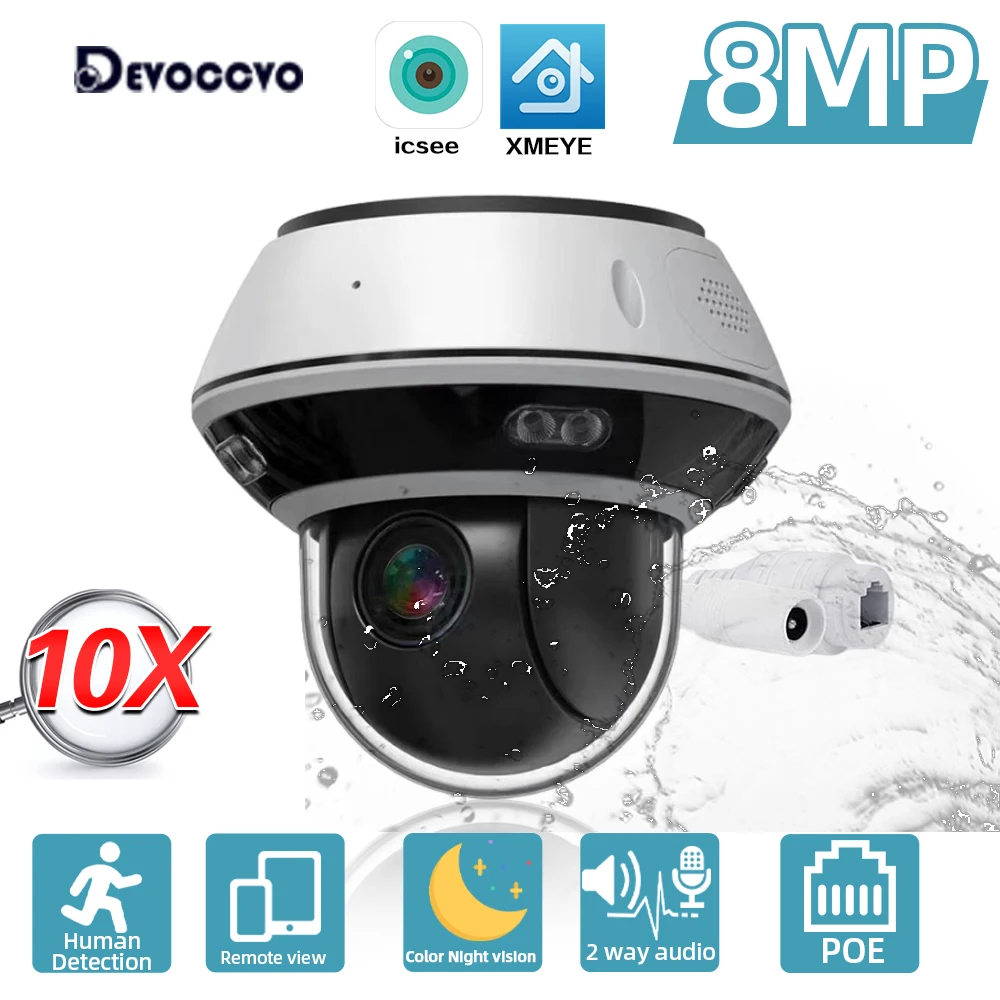 XMEYE 8MP 4K POE Dome PTZ IP Camera 10X Zoom Vandalproof Human Detection CCTV Security Surveillance Camera H.265 Home IP Cam