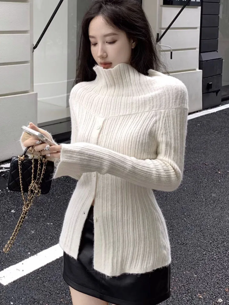 Zoki Chic Slash Neck Sweaters Women Sexy Off Shoulder Elegant Knitted Pullovers Korean Long Sleeve Sweet Female Fashion Jumpers