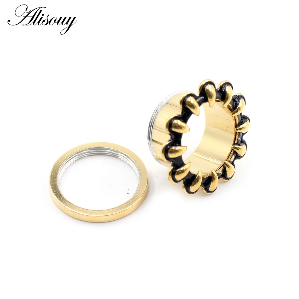 Alisouy 2pcs 8-25mm Stainless Steel Fangs Claw Thread Ear Tunnels Plugs Flesh Expanders Stretchers Gauges Piercing Body Jewelry