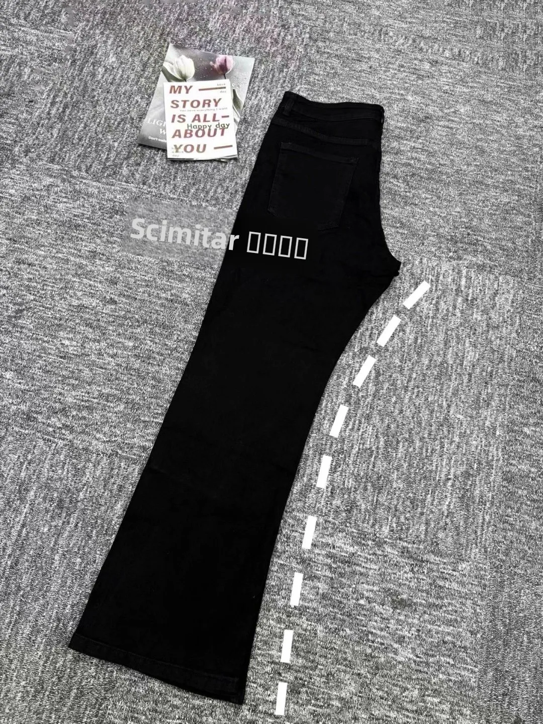 

Black Fleece Lined Straight Leg Micro Flare Jeans Men's Autumn Winter Denim Pants Knife Leaf Shape Clean Fit Casual Trousers