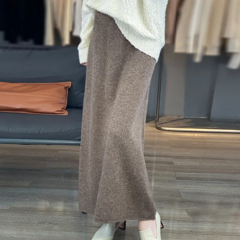 

2024 Autumn/Winter New Casual Pure Wool Knitted Half Skirt for Women, High Waist, Color Dot Loose Medium to Long A-line Skirt