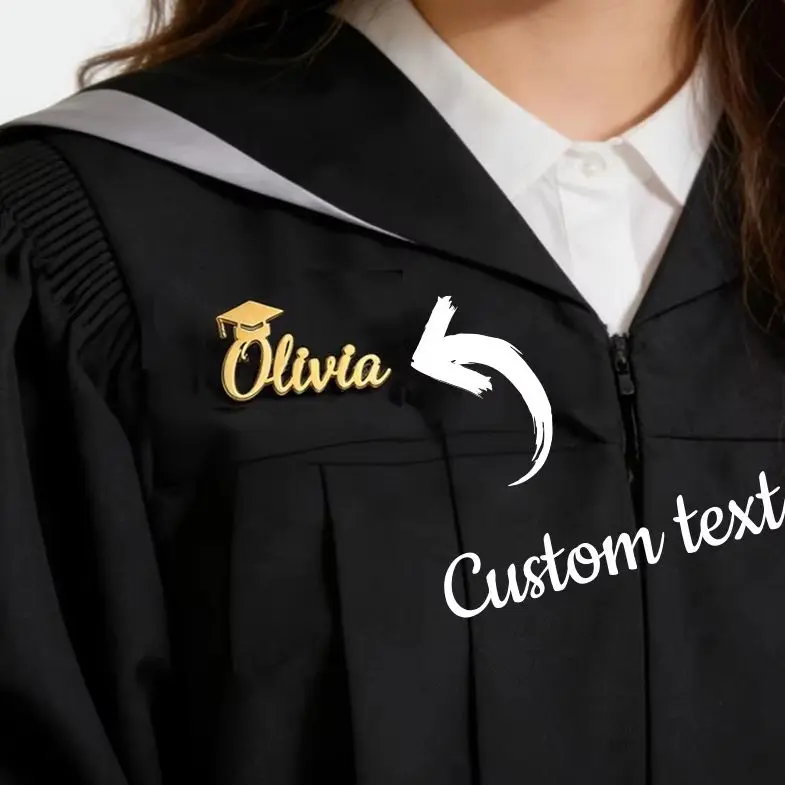 Fashion Custom Graduation Name Brooch, Women Men Stainless Steel Handwritten Letter Badge Graduation Ceremony Clothing New Gifts