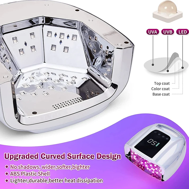 96W Mirror Reflective Nail Lamp with Metal Pad Cordless Manicure Dryer Wireless UV Light for Nails Rechargeable Nail UV LED Lamp