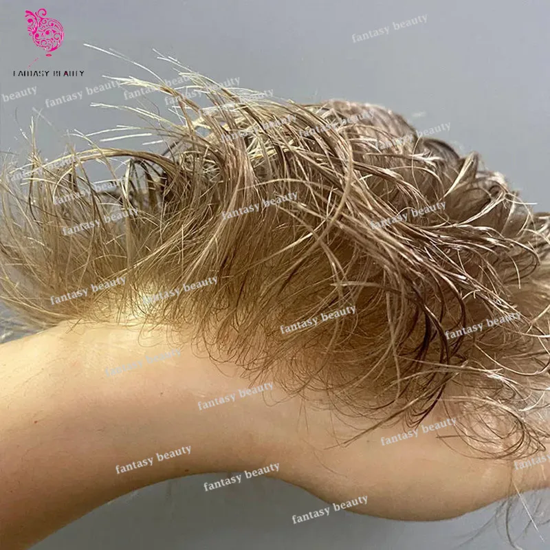 Men Toupee Brown Blonde 0.02-0.03mm Natural Hairline Human Hair Super Thin Skin Full PU Silicone Men Capillary Prosthesis System