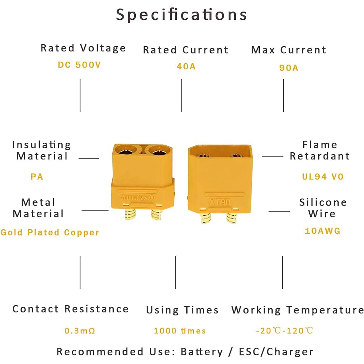 5 paia Amass XT90 XT-90 XT90H spina connettore Bullet maschio e femmina per motore batteria RC Lipo, ESC e cavo di ricarica