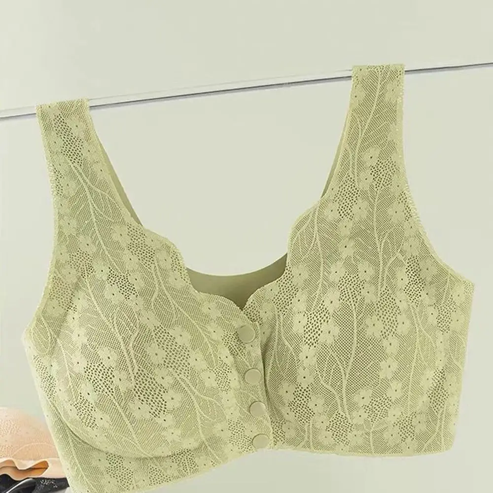 Without Steel Ring Sexy Lace Underwear Thin Comfortable Bras for Older Women Plus Size Convenient Front Close Button Cotton Bras