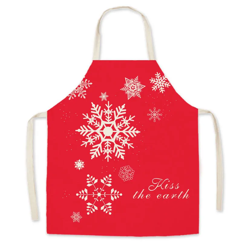 Christmas Linen Print Cleaning Apron Tree New Year Holiday Ladies Kitchen
