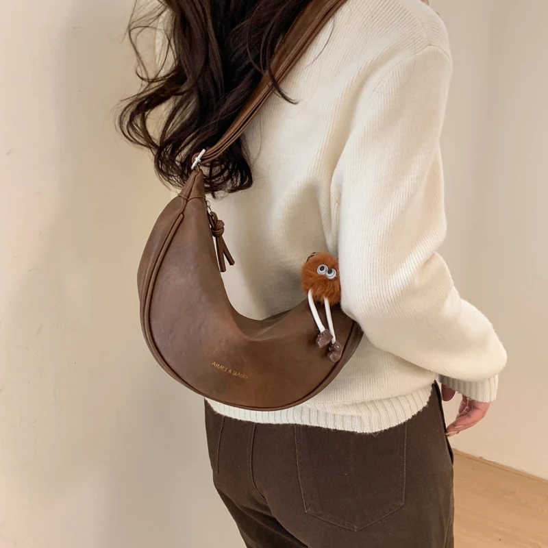 Solid Color Pu Large Capacity Sweet Tote Bags Hot Sale Sewing Thread Women's Bag Versatile Retro Casual Underarm Shoulder Bags