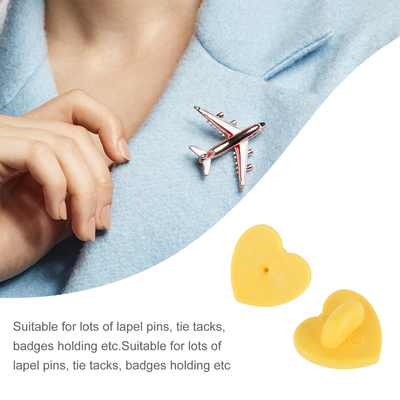 

100pcs Heart Shaped Badge Pin Backs Yellow Rubber Replacement Retainer Backing for Lapel Pins Tie Tacks Jewelry Accessories