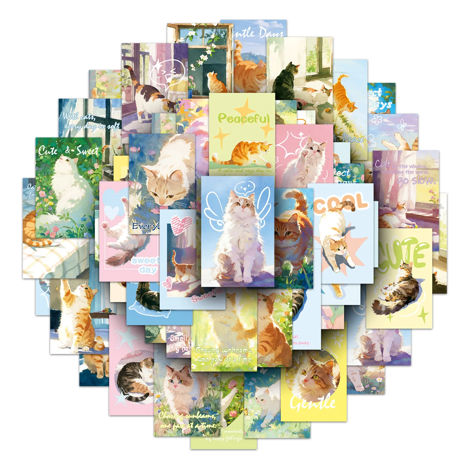 50 قطعة ملصقات شفاء القط الرسوم التوضيحية الحلوة الحيوان الزخرفية محمول جراب هاتف الأمتعة ملصقات مقاومة للماء لعبة أطفال