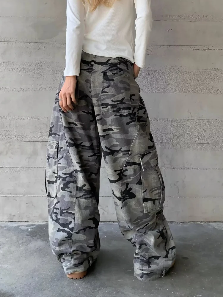 2025 Cyber Y2K Streetwear Multi Pockets Camouflage Baggy Cargo Jeans Pants For Women Clothes Wide Leg Lady Trousers Ropa Mujer