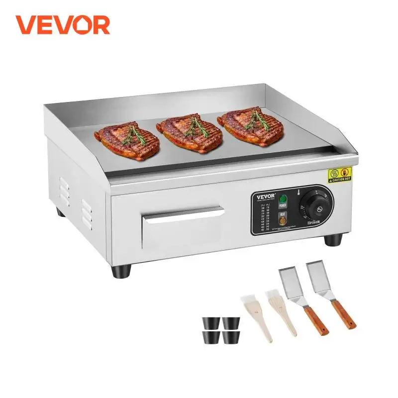 VEVOR شواية كهربائية تجارية 1700 وات كونترتوب شواية مسطحة 122 ℉ -572 ℉   شواية من الفولاذ المقاوم للصدأ بدرجة حرارة قابلة للتعديل