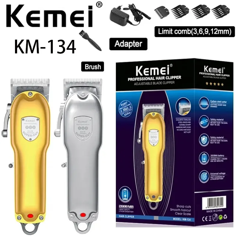 

Rechargeable Hair Trimmer Hair Clipper Machine Kemei KM-134 Hair Cutting Stainless Steel Beard Electric Razor trimmer for men