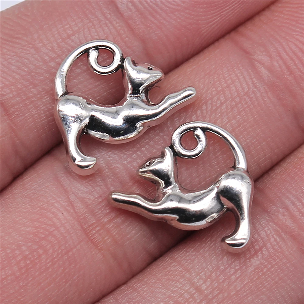 WYSIWYG 10pcs Charms Lazy Cat 15x18mm Antique Bronze Color Pendants Making DIY Handmade Tibetan Silver Color Finding Jewelry