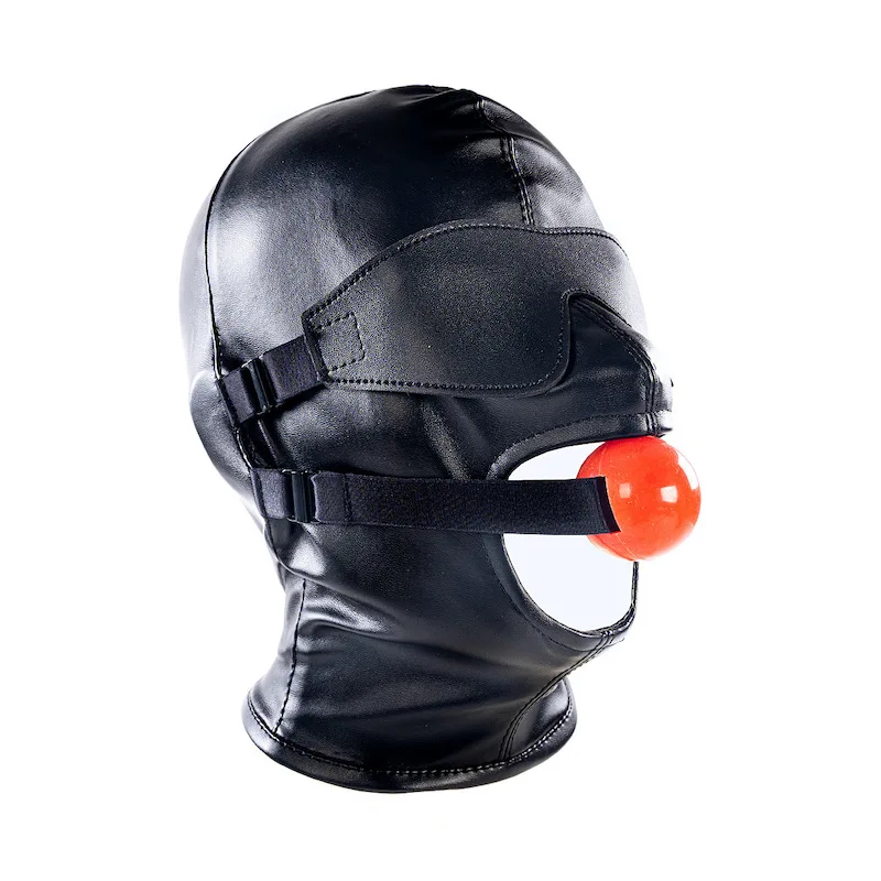 Sensory Deprivation Fetish Costumes of Leather Full Face Hood Mask with Silicone Mouth Gag Sex Toys for Couples Bdsm Bondage