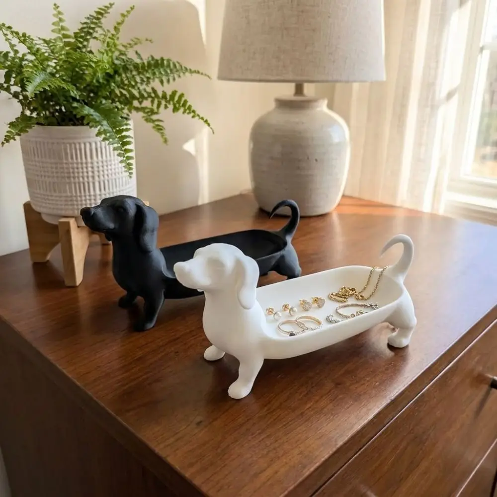 3D Printed Dachshund Storage Tray Solid Color Minimalist Style Jewelry Catchall Dish Plastic Pet Theme Sausage Dog Planter