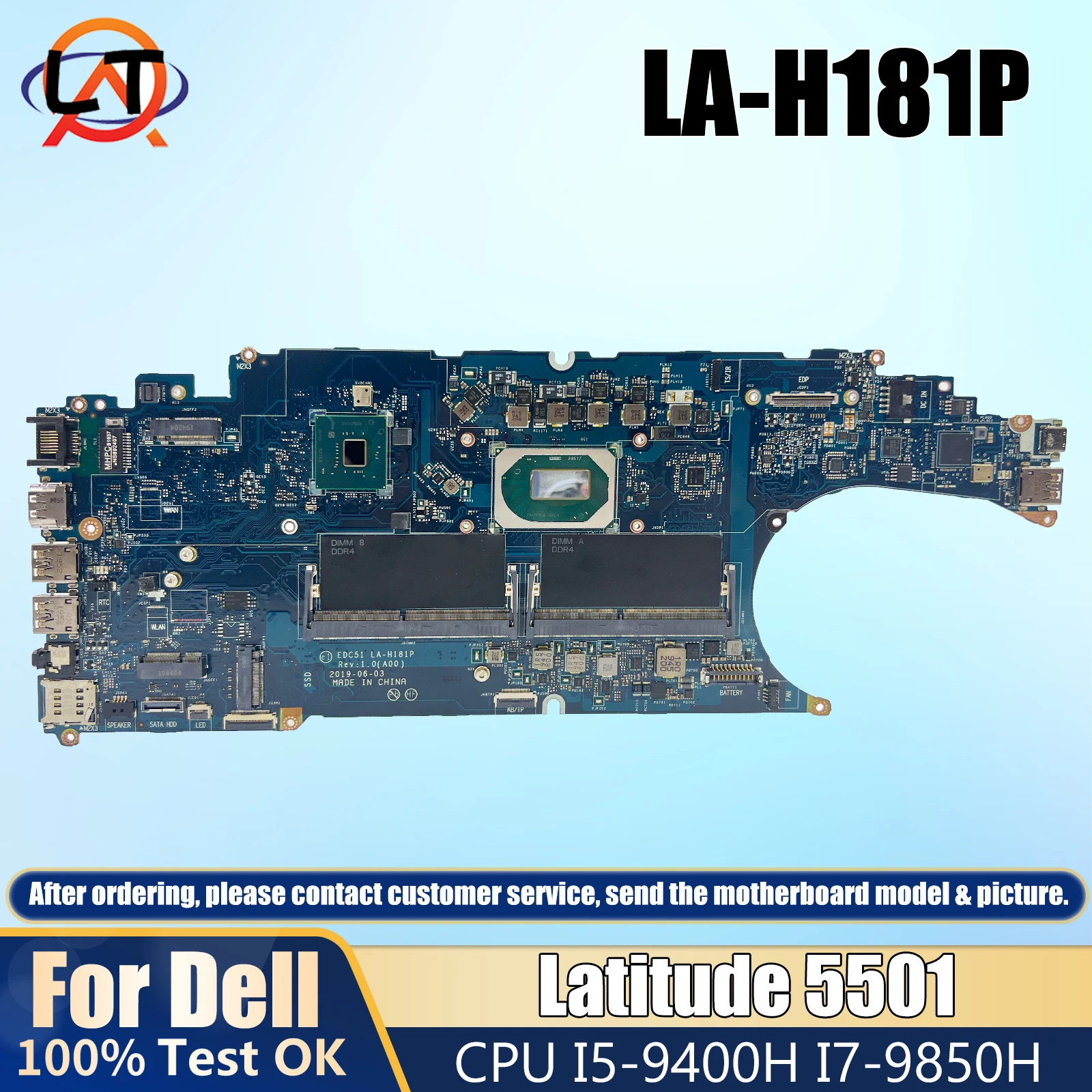 LA-H181P CN-0VK2MW 0P5VKM For Dell Latitude 5501 Laptop Motherboard EDC51 I5-9400H I7-9850H CPU Mainboard Tested