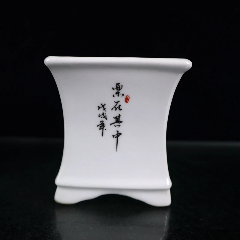 Chinese Old Porcelain Square Flower Pot with Pink Baby Play Pattern Traditional Decorative Item for Home Garden