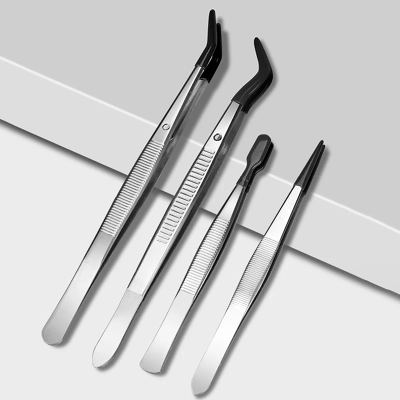 Schwarze Pinzette mit Silikonspitzen, Edelstahl, gerade, gebogen, Pinzette für falsche Wimpern, Haarentfernung, Make-up-Werkzeug, Picking-Tool