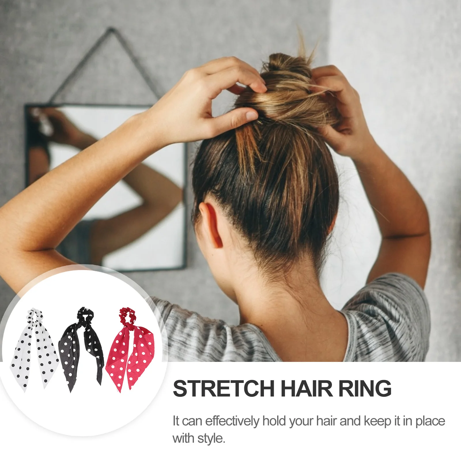 

3 pcs Polka Dot Ties Wave Pointed Long Ribbon Ponytail Holders Stretch Elastic Hair Rings Simple Women Hair Rope Daily Wear Gift