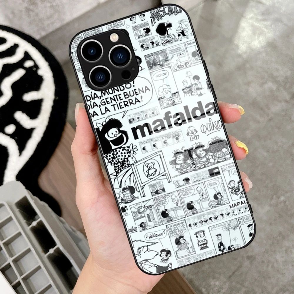 Cute M-Mafalda Phone Case Tempered Glass For IPhone 16 15 14 13 12 Pro Max Plus Samsung S24 S23 xiaomi 14 13 Covers