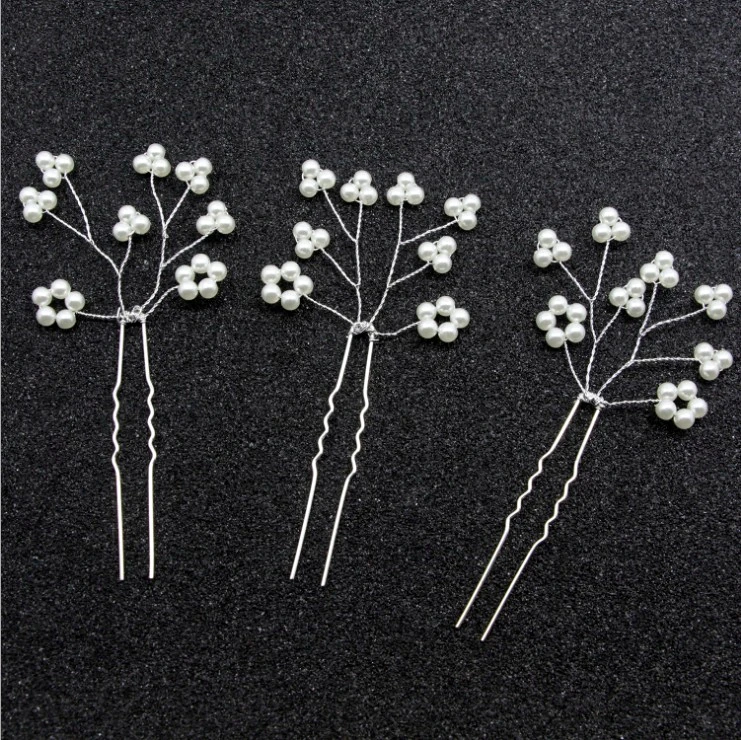 Women Bridal Wedding Crystal Simulated Pearl Flower Hair Pins Handmade Headpiece Brides Bridal Hair Jewelry Hair Accessories