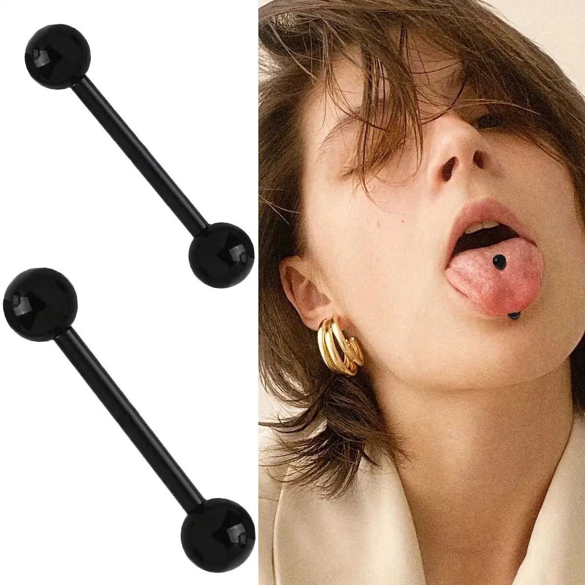 10pcs 14G 16mm Bar Black Acrylic UV Soft Rod Tongue Piercing Balls Plastic Barbell Nipple Piercing Tongue Rings Party Jewelry