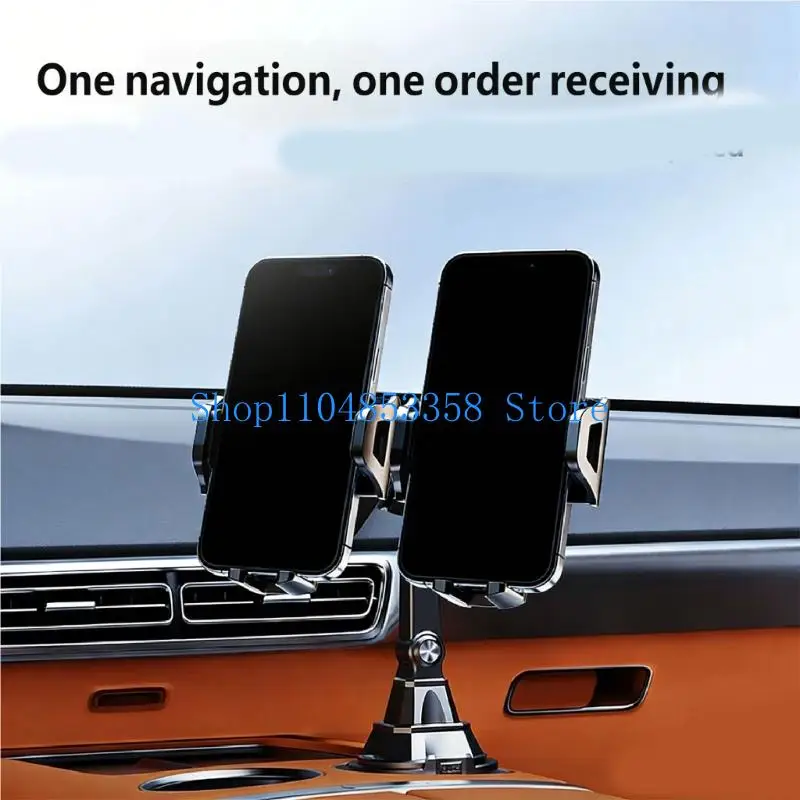 652F Double Adjustable Head Car Cup Holder Phone Mount Easy Installation Phone Bracket Stand 360 Degree Rotating Holder
