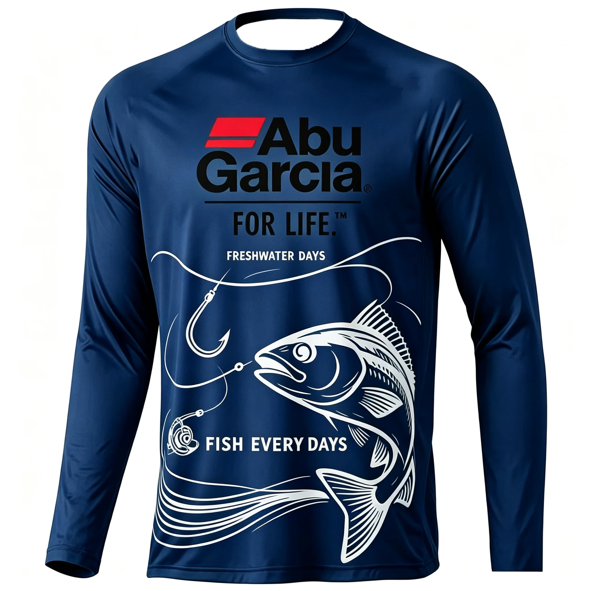 Herren Langarm-Angelhemd, lässiges Outdoor-Sportshirt mit Grafikdruck, Rundhals-Pullover, schnelltrocknendes T-Shirt – Detail 3