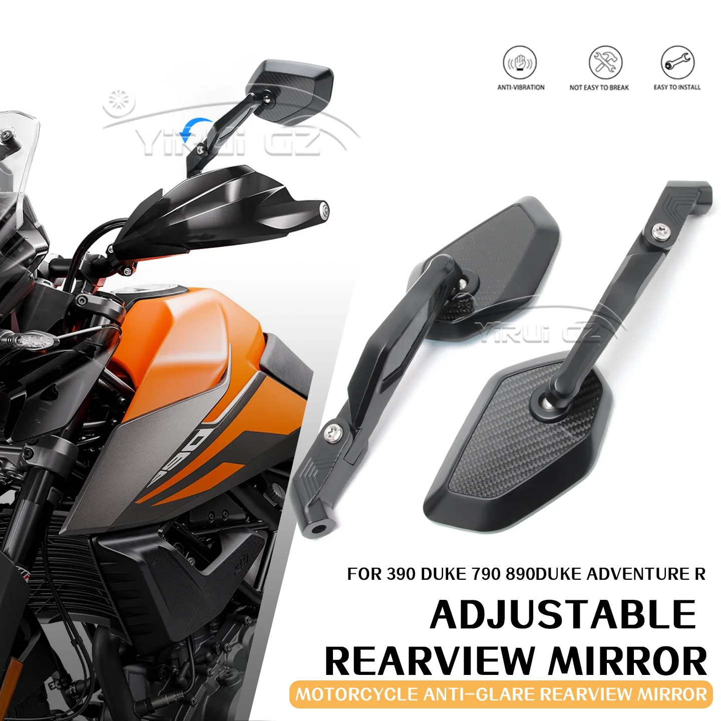 

Motorcycle rearview mirror Rearview Side Mirror Foldable mirror rod FOR 390 790 890 DUKE Adventure Blue light anti-glare mirror