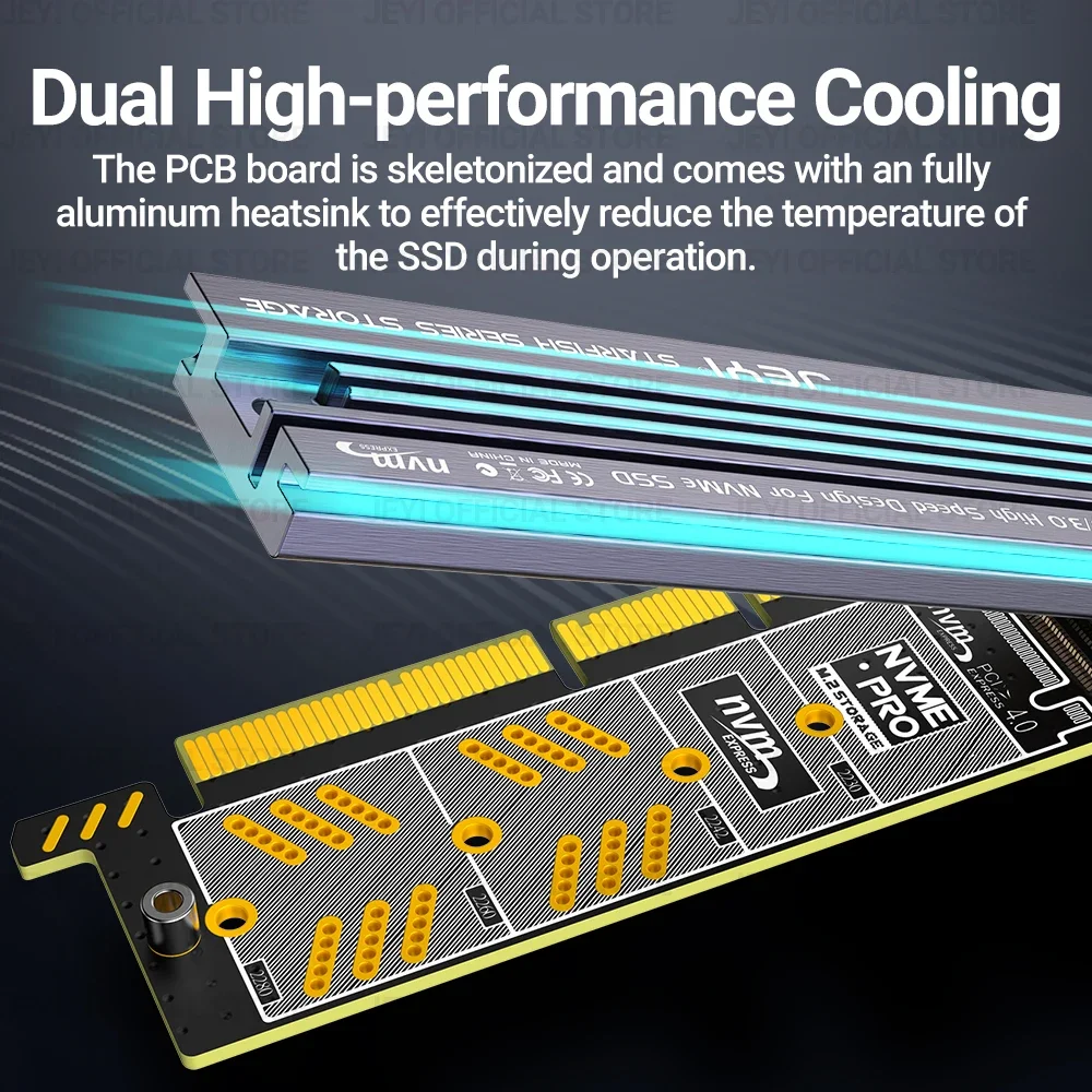 JEYI-adaptador M.2 NVME a PCIe 4,0 3,0, disipador de calor SSD de aluminio, NVMe 64Gbps Gen4 PCIE X4 X8 X16, tarjeta de expansión para escritorio