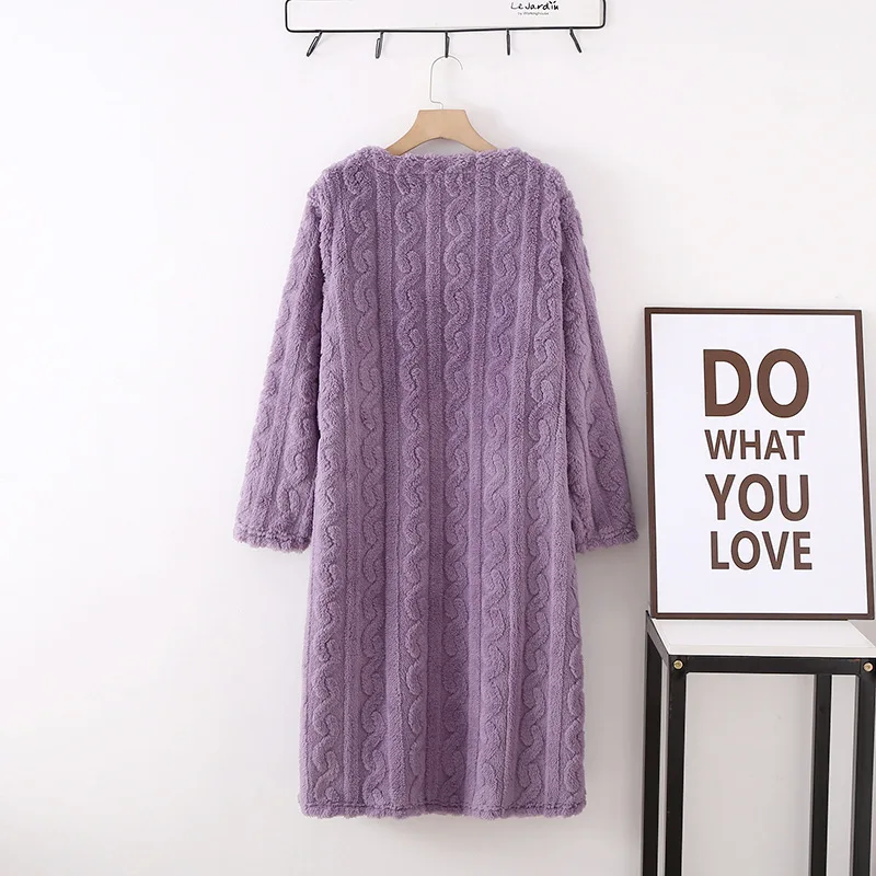 Long Sleeve Sleeping Shirt Nightwear Dress for Women Multi Colors Plus Size Round Colla Nightdress Warm Home Dress for Ladies