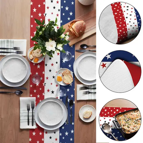 1/2Pcs Independence Day Table Runner with Cotton Linen Blend July 4th Red White Blue Table Top Covers Table Runner Decorations