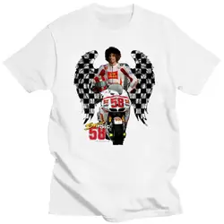 男性と女性のための半袖Tシャツ,半袖,カラーブラック,スーパーシック,58, marco simoncelli,ヴィンテージ,新品