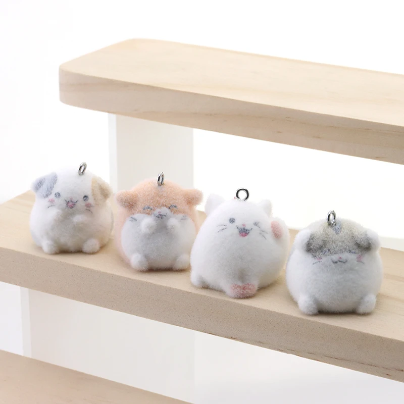 

20PCS Dumpling Hamster Plush Charms Cute Animals Flocking Resin Ornaments for Jewelry Making Diy Earring Keychain Accessories