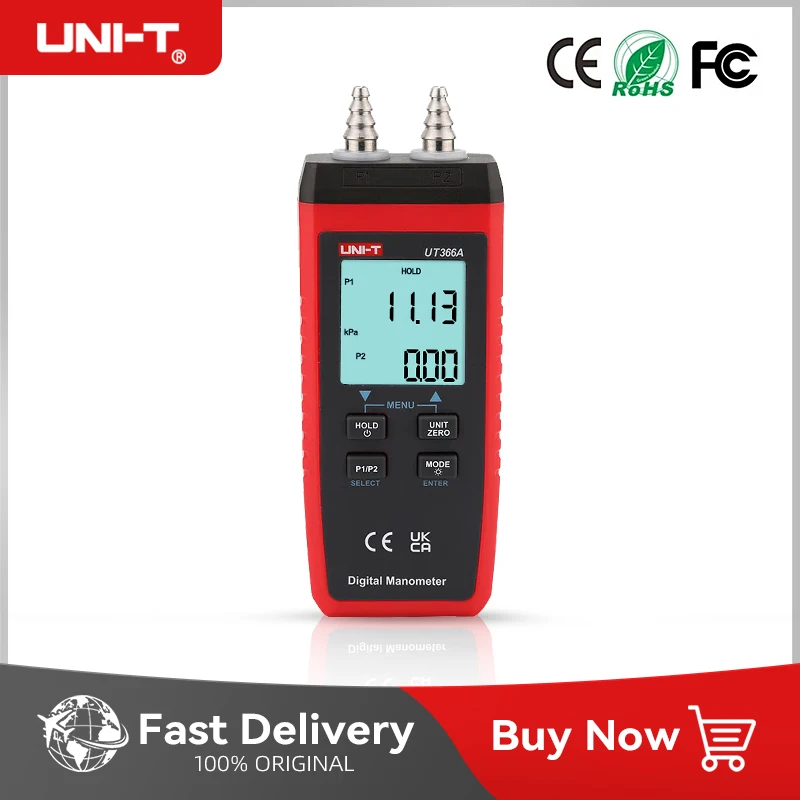 Manómetro Digital UNI-T UT366A, medidor de presión de aire, Detector diferencial de presión portátil, medidor de dispositivo de medición de presión