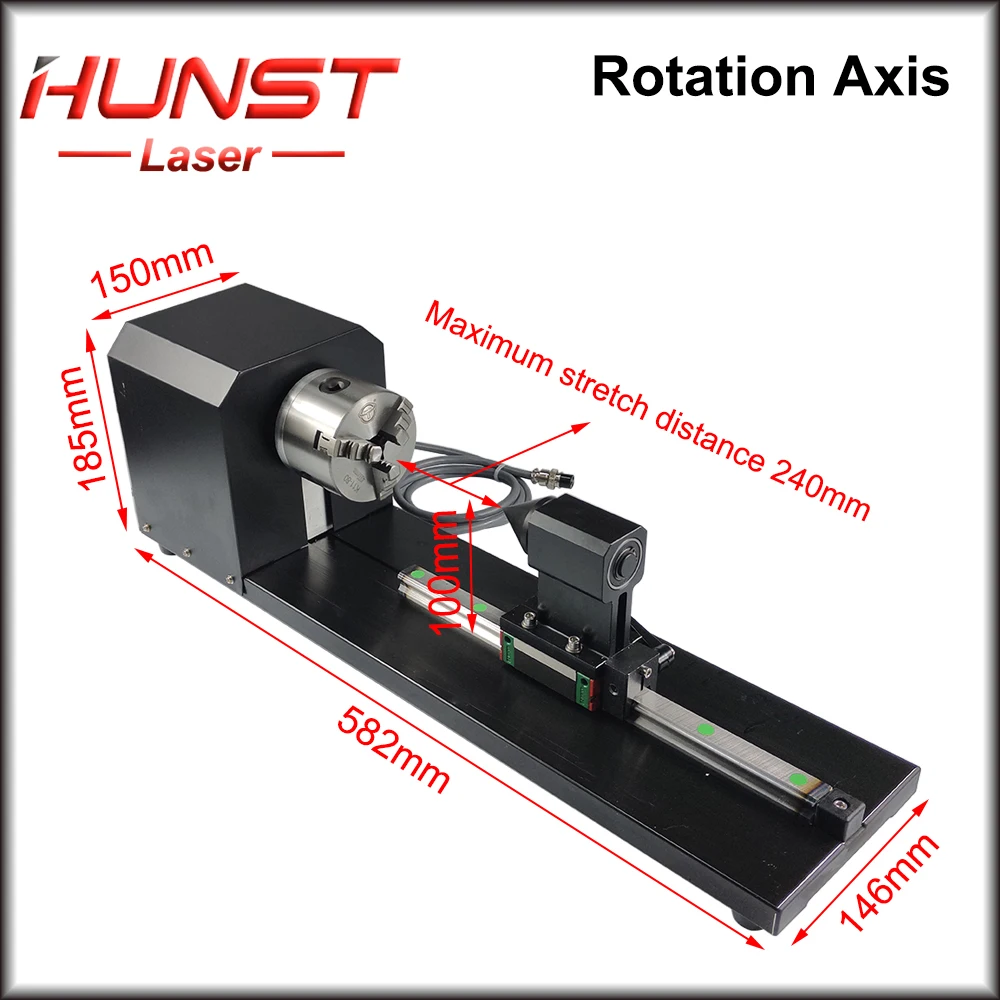 HUNST Rotary Engraving Attachment with Chucks Stepper Motors for Laser Engraving Cutting Machine Model B Rotation Axis