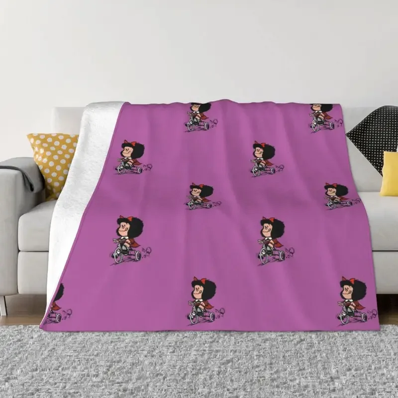 Mafalda By Tricycle Blanket Flannel Decoration Cartoon Multifunction Lightweight Throw Blanket for Sofa Office Bedspread