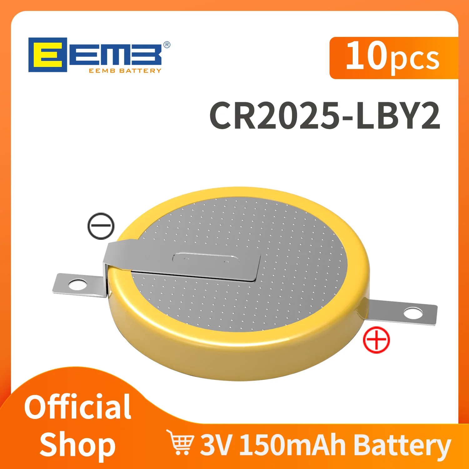 10PCS EEMB CR2025 3V Battery with Solder Tabs - Li-MnO2 Non-rechargeable Coin Cell for Motherboard Car Key Remote Button Cell
