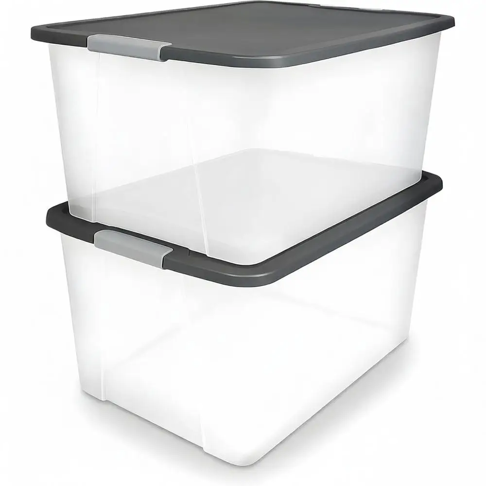 

Прозрачные пластиковые контейнеры для хранения, 64 кварты, с серой крышкой, прочные контейнеры для дома, офиса, гаража