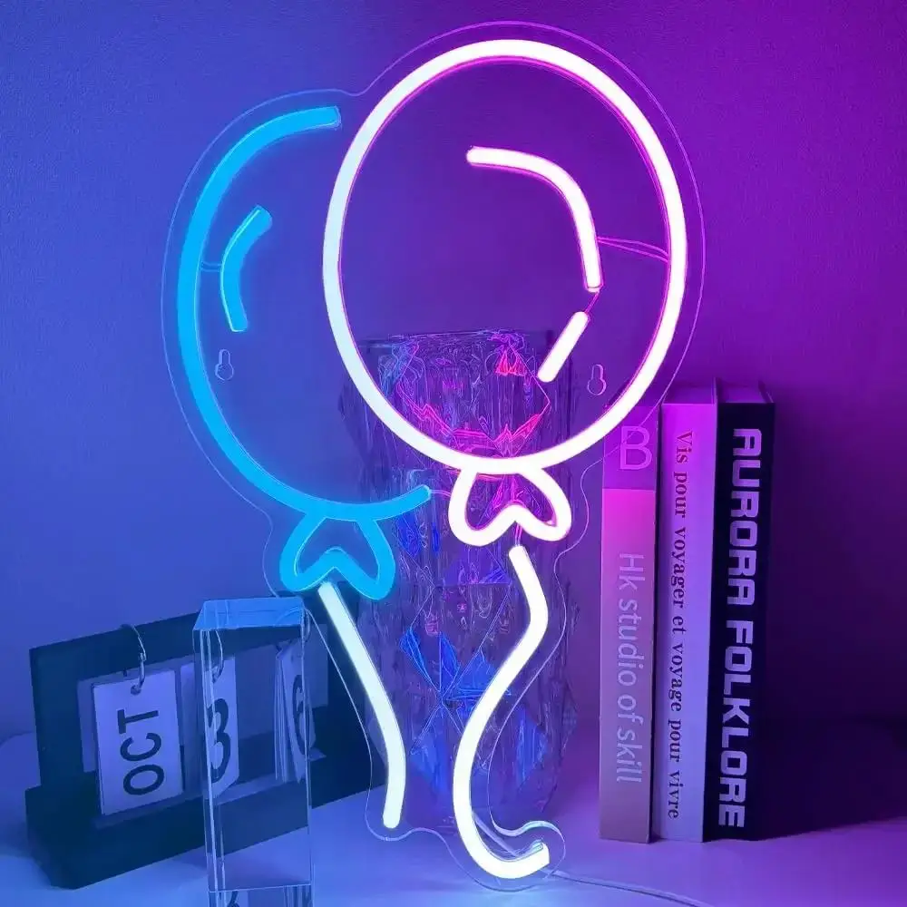 Colorful Balloons Neon Light Sign Dimmable for Kids Playroom Decor LED Wall Light Birthday Party Shop Selfie Booth Decor Lamp