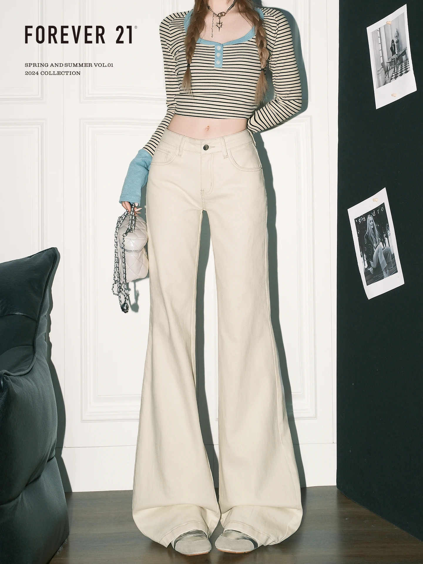 Low Waist Bell Bottom Denim Jeans Women's American Style Light Beige Loose Fit Narrow Version  Hoof Pants Forever 21