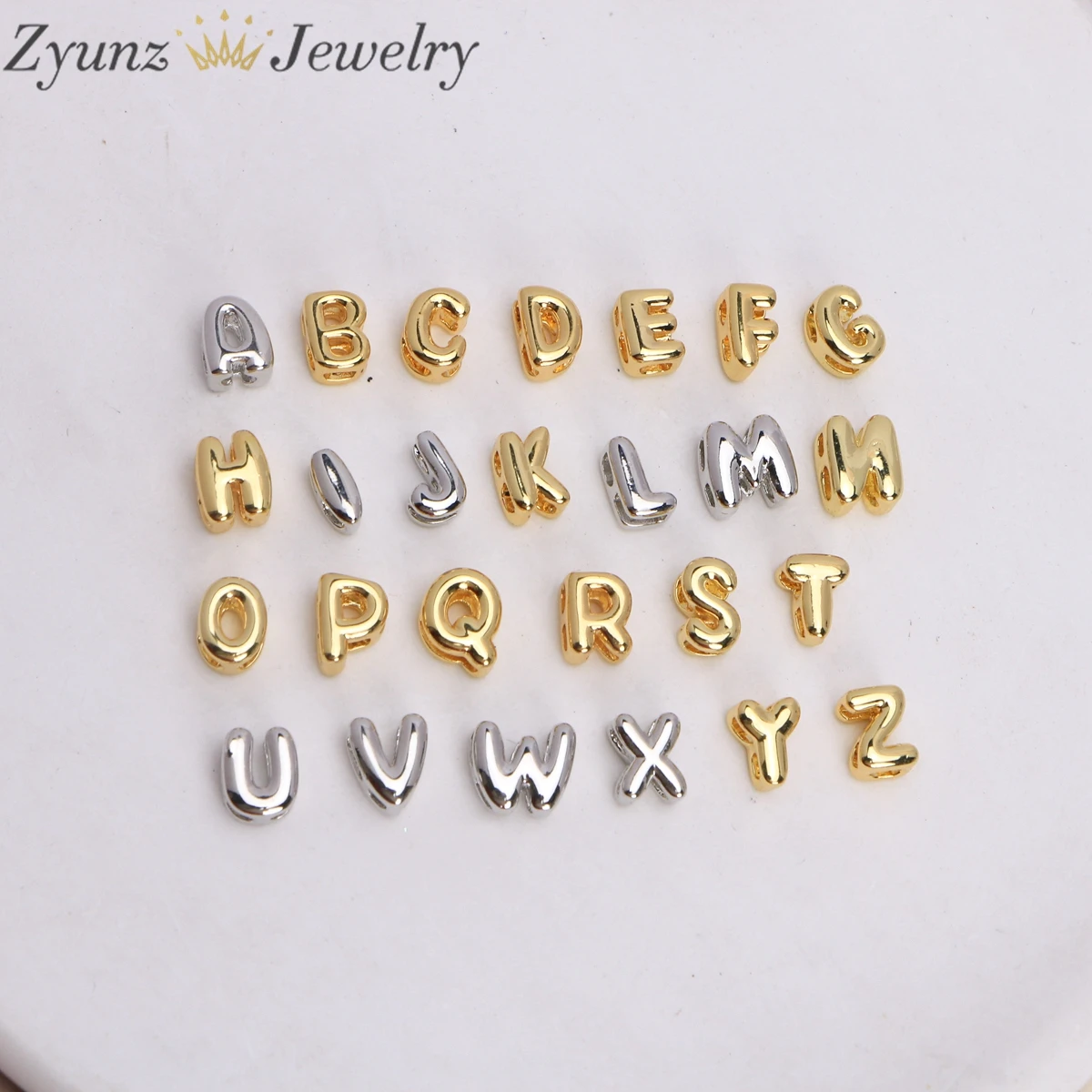 26PCS, Tiny Gold Plated Bubble Balloon Initial Letters Beads for Women Copper Alphabet Necklace Bracelet Charm Jewelry