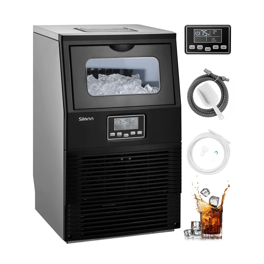 

Commercial Ice Maker Machine, 84LBS/24H, Full Heavy Duty Stainless Steel Construction, Self-Cleaning, Clear Cube