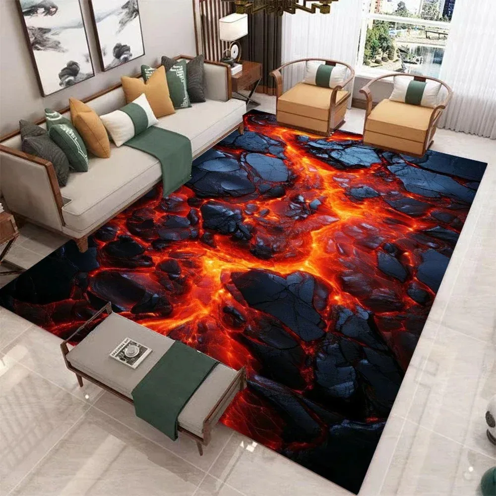 Exquisite non-slip volcanic lava pattern area rug flannel texture handmade perfect for living room bedroom dormitory mat INS